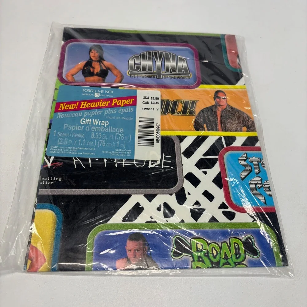 American Greetings WWF Gift Wrap‎ Multicolor New Attitude Era The Rock